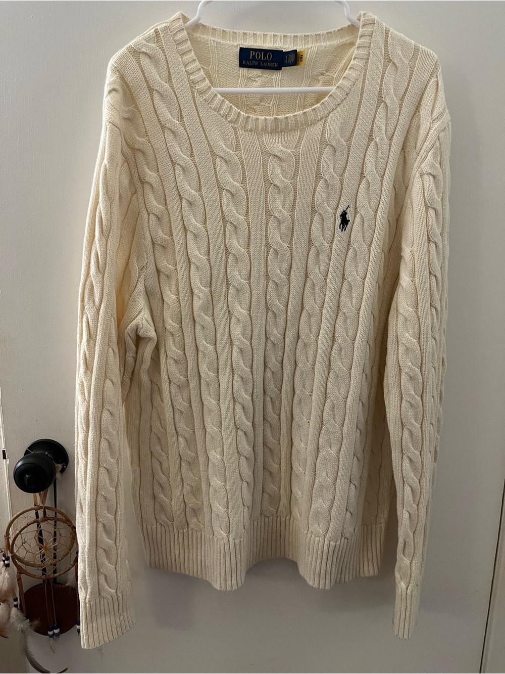 Polo Ralph Lauren Women’s Cable Knit Sweater Large Cream Oversized Cotton
